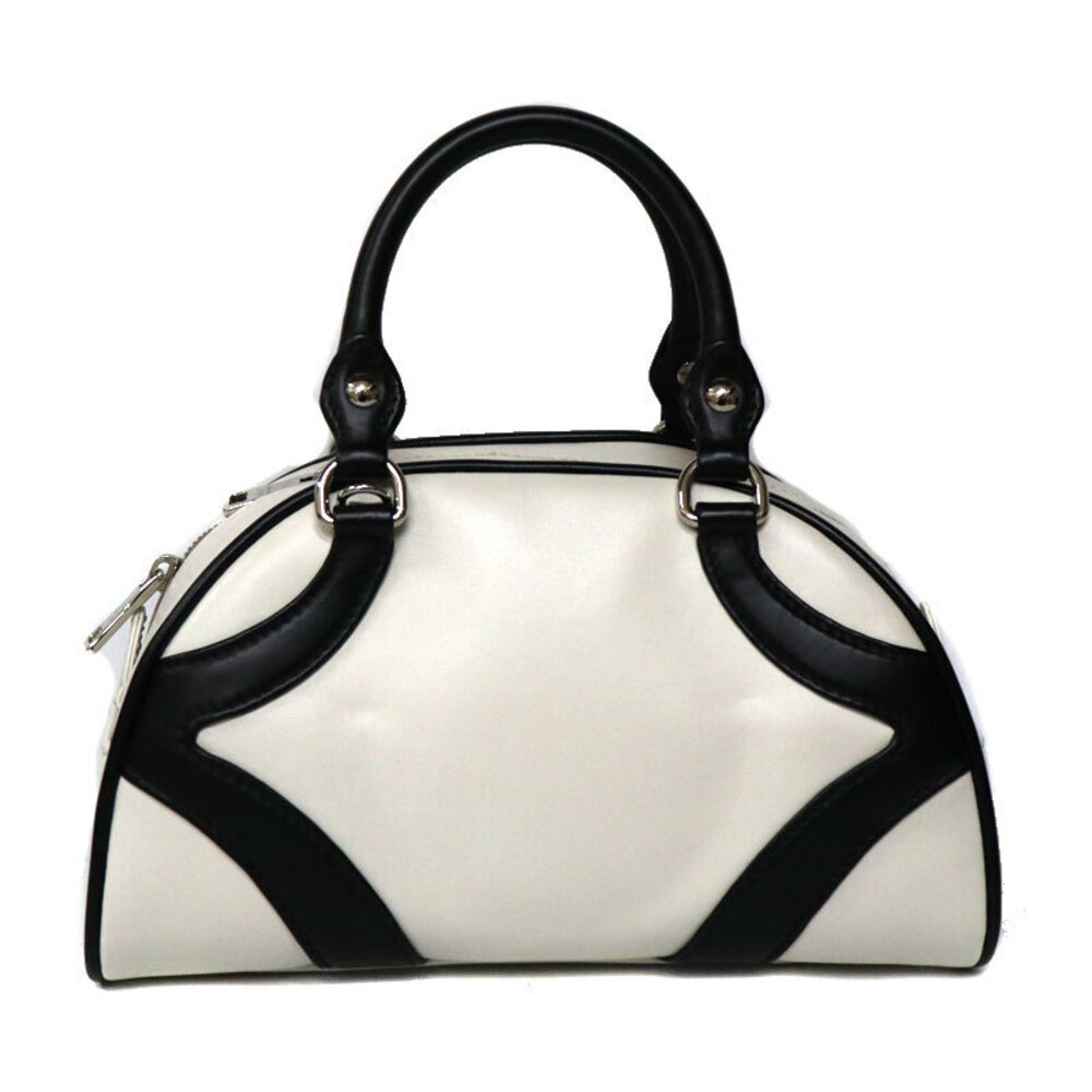 Prada Soft Calfskin Bowling Crossbody Bag White Black - Picture 3 of 6